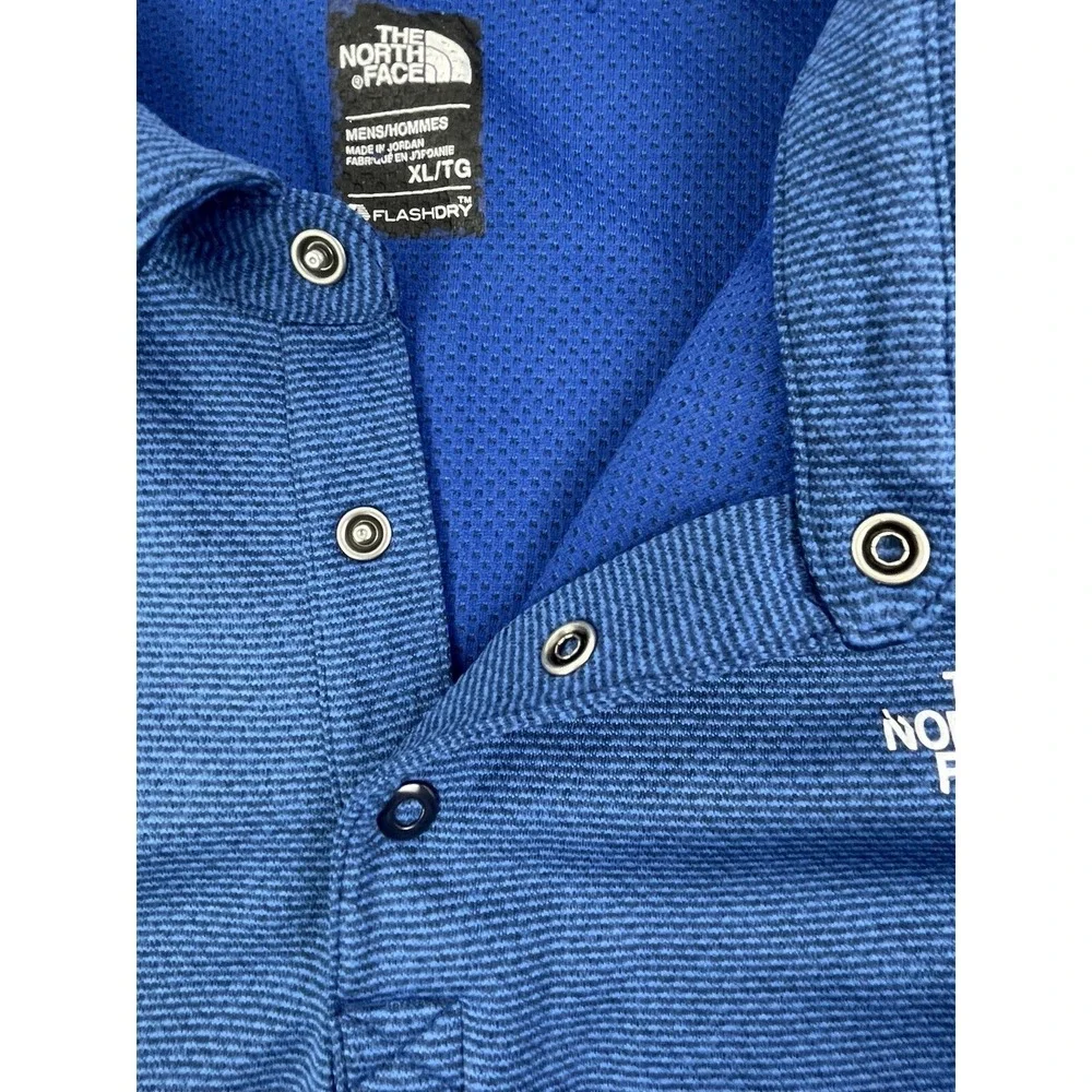 The North Face Polo Shirt Mens XL Blue Snap FlashDry Lightweight Hike Outdoors
